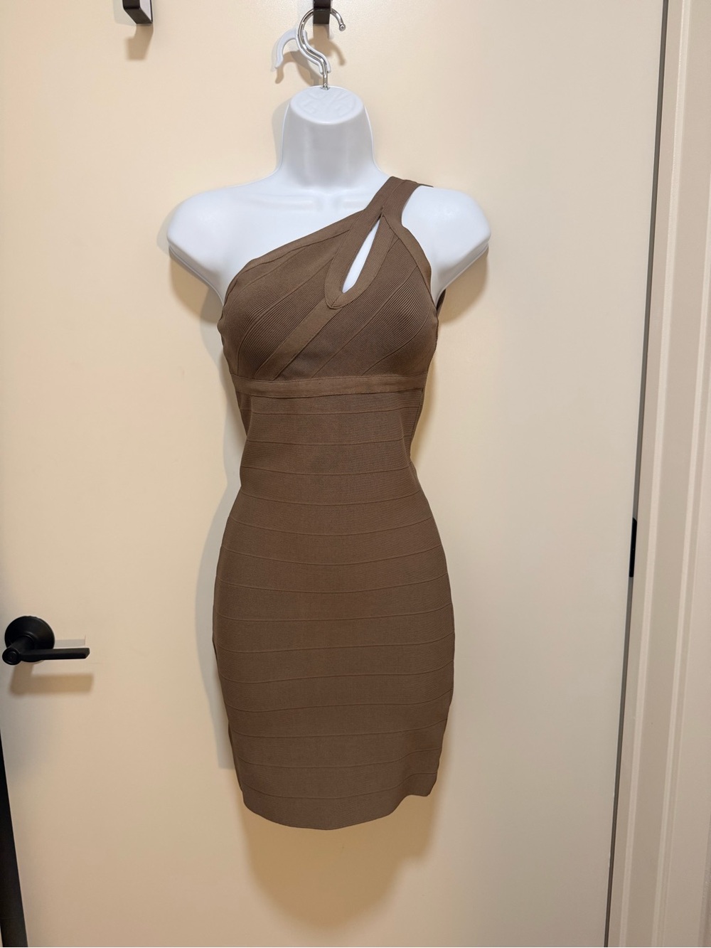 Guess One-Shoulder Brown Greyish Bandage Bodycon Dress